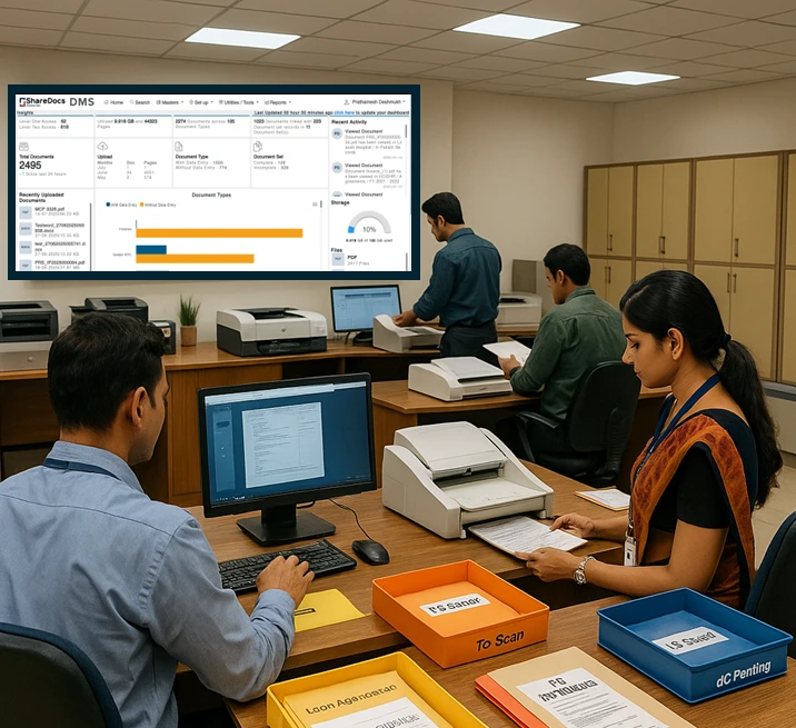 Bank employees managing documents securely using ShareDocs Enterpriser ECM platform