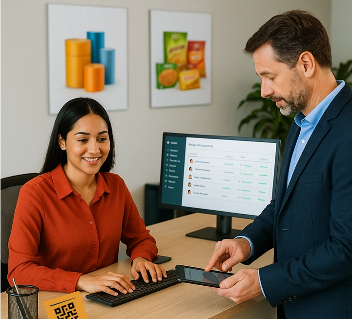 Enhance security and visitor tracking in fmcg with VizTrak QR code-based management solution Visitor checking in at fmcg facility using VizTrak QR code system