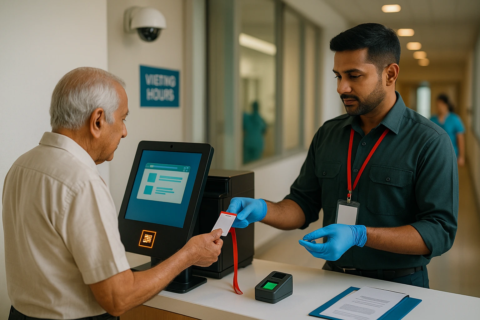 Hospital staff using integrated digital solutions like document management, onboarding, and visitor tracking