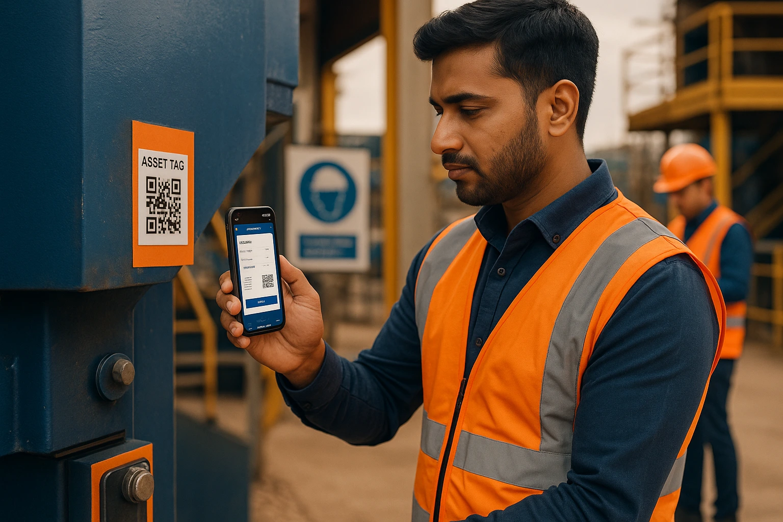 Maintain and audit assets with FAMS – barcode-enabled fixed asset management software Staff scanning fixed asset QR code using enterprise asset tracking software