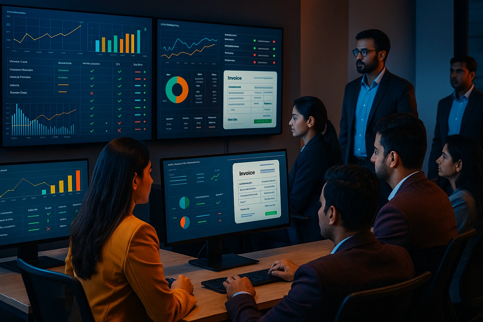 Finance team analyzing extracted invoice data using PayXtract dashboard